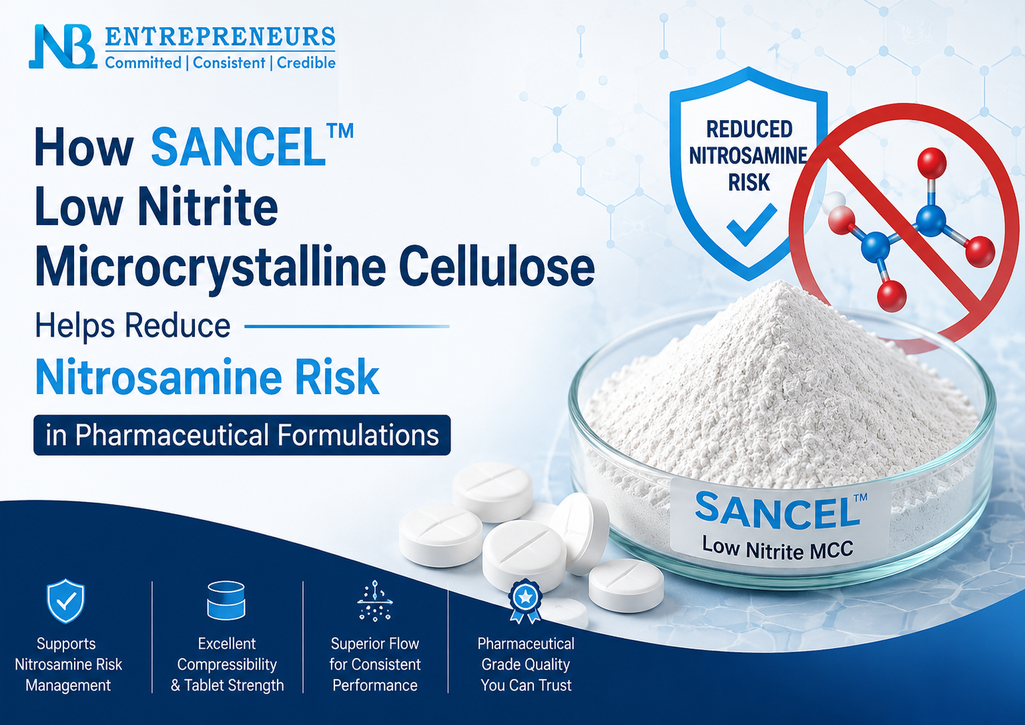 SANCEL™ Low Nitrite Microcrystalline Cellulose helping reduce nitrosamine risk in pharmaceutical formulations through safer excipient selection, improved tablet performance, and regulatory compliance.